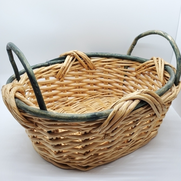Vintage Accents Vintage Wicker Basket With Wood Handles Poshmark